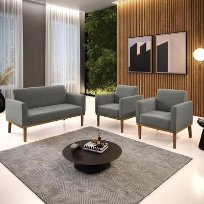 Conjunto 2 Poltronas e 1 Namoradeira Isabella Suede Grafite Gran Belo