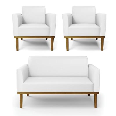 Conjunto 2 Poltronas e 1 Namoradeira Isabella G19 com Couro Sintético Branco Gran Belo