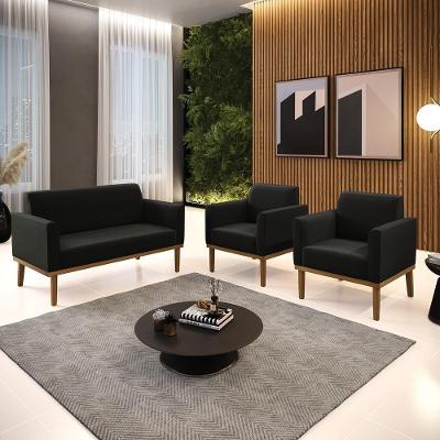Conjunto 2 Poltronas e 1 Namoradeira Isabella Decorativa Suede Preto Gran Belo
