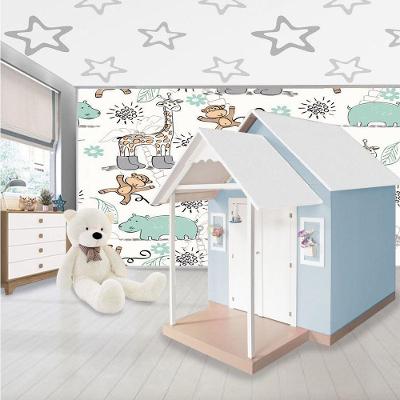 Casinha de Brinquedo Infantil de MDF L12 com Telhado Branco Azul Bebê Criança Feliz