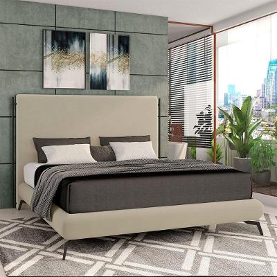 Cama Box King Conjunto Bezos G91 Estrutura em MDF-MDP Veludo Bege Gran Belo