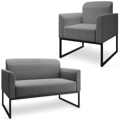 Conjunto Namoradeira e Poltrona Isabella G19 Linho Grafite-preto para Sala de Estar Gran Belo