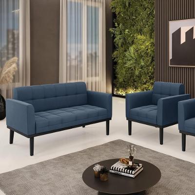 Conjunto Poltrona e Namoradeira Karen G19 Suede Azul Marinho Gran Belo