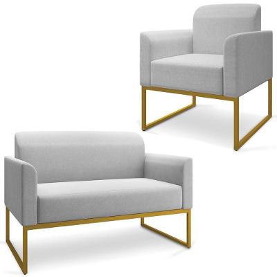 Conjunto Namoradeira e Poltrona Isabella G19 Linho Cinza Dourado Gran Belo