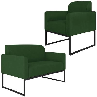 Conjunto Namoradeira e Poltrona Isabella G19 Suede Verde Preto para Sala Gran Belo