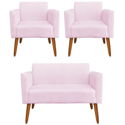 Conjunto Namoradeira e 2 Poltronas Isabella G19 Suede Rosa Bebê Gran Belo