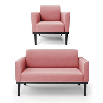 Conjunto Poltrona e Namoradeira Isabella Suede Rose com Pés Fixos em Madeira Preto Gran Belo