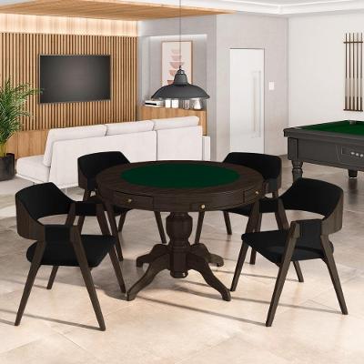 Conjunto Mesa de Jogos Bellagio com 4 Cadeiras Poker Veludo Preto-capuccino Gran Belo