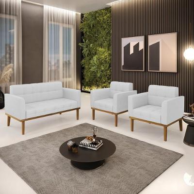 Conjunto 2 Poltronas e 1 Namoradeira Karen Decorativa Linho Cinza G19 Gran Belo