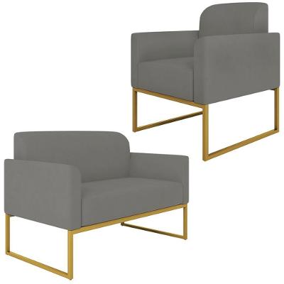 Conjunto Namoradeira e Poltrona Isabella G19 Suede Grafite Dourado Gran Belo