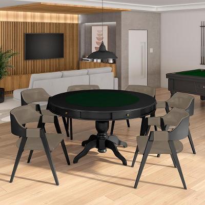 Conjunto Mesa de Jogos Bellagio G42 com 6 Cadeiras Madeira 140cm Preto Gran Belo