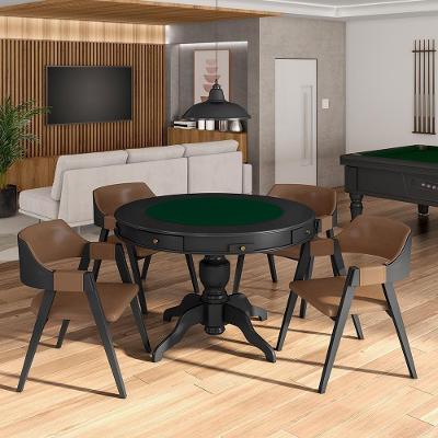 Conjunto Mesa de Jogos Bellagio G42 4 Lugares Tampo em MDF Reversível Caramelo-preto Gran Belo