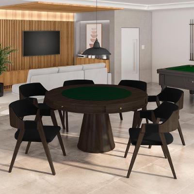 Conjunto Mesa de Jogos Bellagio 6 Lugares Tampo em MDF Base Cone Preto-capuccino Gran Belo