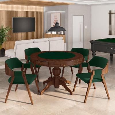 Conjunto Mesa de Jogos Bellagio 4 Lugares Tampo MDF Reversível Veludo Verde Gran Belo