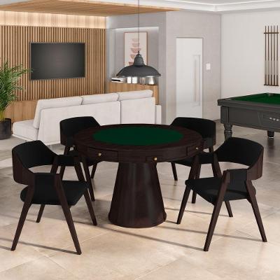 Conjunto Mesa de Jogos Bellagio 4 Cadeiras Madeira Maciça 110cm Preto Tabaco Gran Belo
