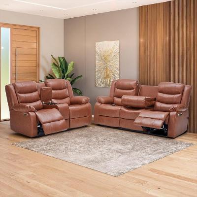 Conjunto de Poltronas Hollywood Elétricas com Massagem Aquecimento USB-C Corino Caramelo Gran Belo