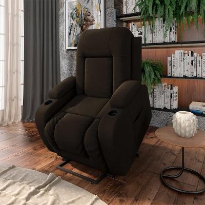 Poltrona Reclinável Elétrica Lift Crihs G23 em Veludo Confortável Marrom Gran Belo