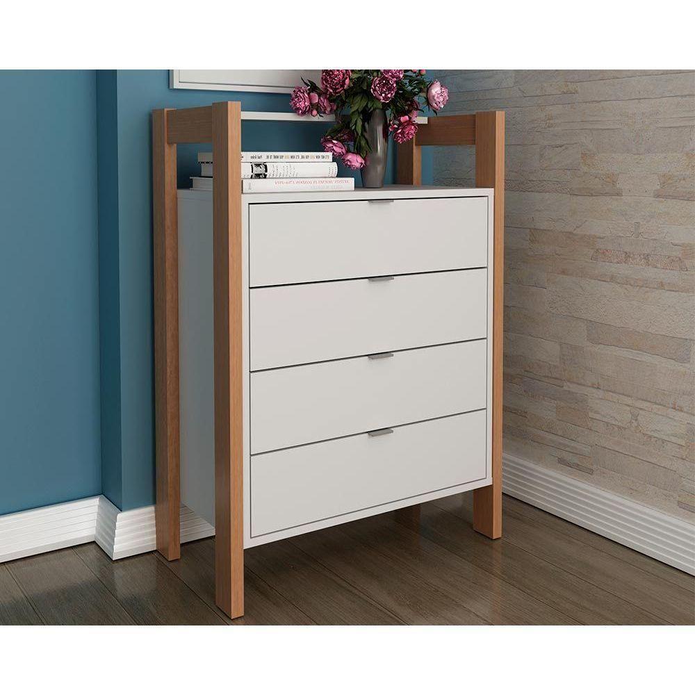 Gaveteiro p/ Escritório AZ1012 c/ 4 Gavetas Amêndoa/Branco - Tecno Mobili - 1