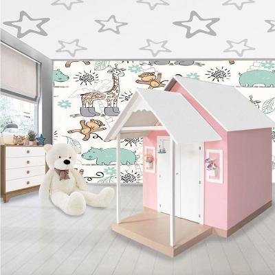 Casinha de Brinquedo Infantil em MDF L12 com Telhado Branco Rosa Criança Feliz