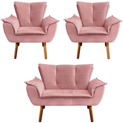 Conjunto 2 Poltronas e 1 Namoradeira Charger Suede Rosê G19 Gran Belo