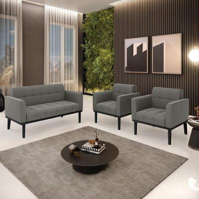 Conjunto 2 Poltronas e 1 Namoradeira Karen Decorativa Suede Grafite G19 Gran Belo