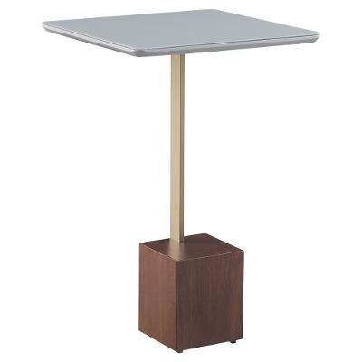 Mesa Lateral Decorativa Goagil G55 Quadrada Vidro Base Madeira 40cm Off White Gran Belo