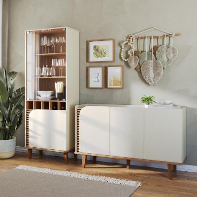 Conjunto Buffet e Cristaleira Village G73 2 Portas 3 Prateleiras MDP MDF HDF Off White Freijó Gran