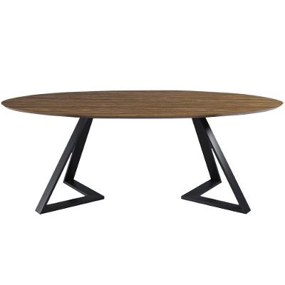 Mesa de Sala de Jantar Efron G13 8 Lugares Oval MDF 250cm Nogueira Preto Gran Belo