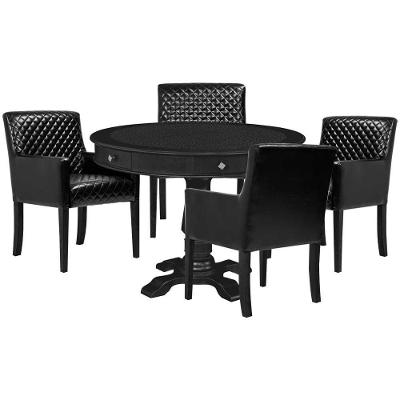 Mesa de Jogos Victoria com 4 Cadeiras Liverpool Pu Preto Matelassê com Tampo Reversível Gran Belo