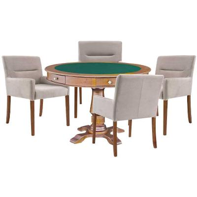 Mesa de Jogos Victoria Redonda com 4 Cadeiras Vicenza Amêndoa Nude Gran Belo