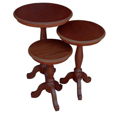 Conjunto 3 Mesas de Apoio Jovi Imbuia G36 Redondas Tampo MDF Estrutura Madeira Maciça Gran Belo
