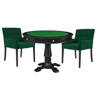 Mesa de Jogos Victoria Redonda 2 Lugares Tampo MDF Reversível Preto com 2 Cadeiras Verde Gran Belo