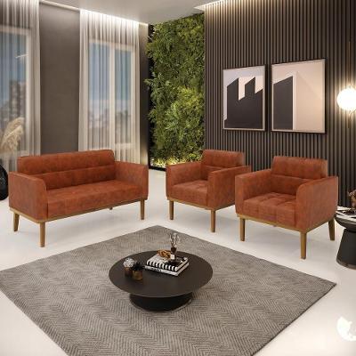 Conjunto 2 Poltronas e 1 Namoradeira Karen Sala de Estar Veludo D23 Marrom Gran Belo