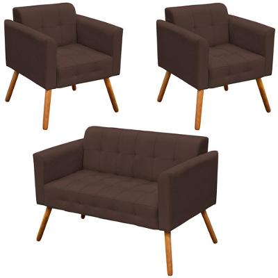 Conjunto 2 Poltronas e 1 Namoradeira Karen G19 Suede Marrom Gran Belo