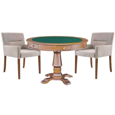 Mesa de Jogos Victoria 4 Lugares Tampo Reversível Amêndoa com 2 Cadeiras Suede Nude Gran Belo