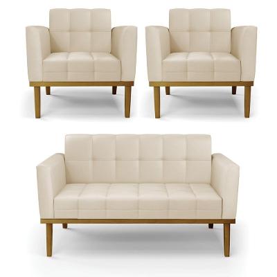 Conjunto 2 Poltronas e 1 Namoradeira Karen G19 em Veludo Bege Gran Belo
