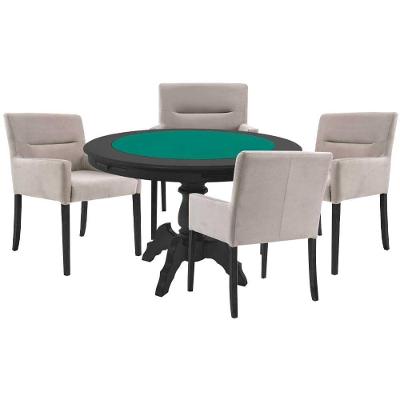 Mesa de Jogos Redonda Montreal com Tampo Reversível e 4 Cadeiras Vicenza Preto Nude Gran Belo