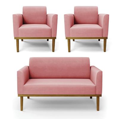 Conjunto 2 Poltronas e 1 Namoradeira Isabella Suede Rose com Espuma D-23 Gran Belo