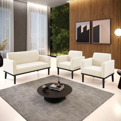 Conjunto 2 Poltronas e 1 Namoradeira Isabella Veludo Bege Pés Madeira Preto Gran Belo
