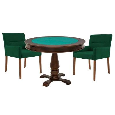 Mesa de Jogos Victoria 2 Lugares Tampo em MDF Reversível Imbuia Verde 110cm Gran Belo