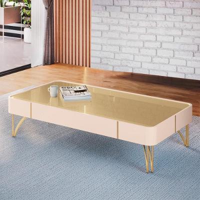 Mesa de Centro Rennes G26 Retangular MDF Aço 132cm Off White Champagne Gran Belo