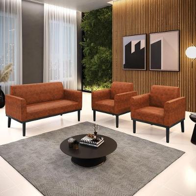 Conjunto 2 Poltronas e 1 Namoradeira Isabella G19 Decorativa Couro Sintético Preto Gran Belo