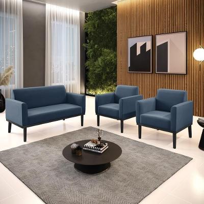 Conjunto 2 Poltronas e 1 Namoradeira Isabella Suede Azul Marinho G19 para Sala de Estar Gran Belo