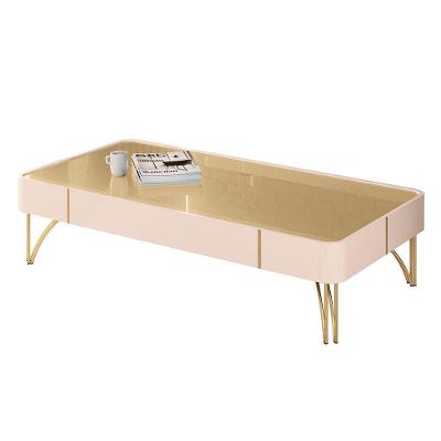 Mesa de Centro Cadenza G26 Retangular Tampo MDF Pés de Aço Off White-champagne Gran Belo