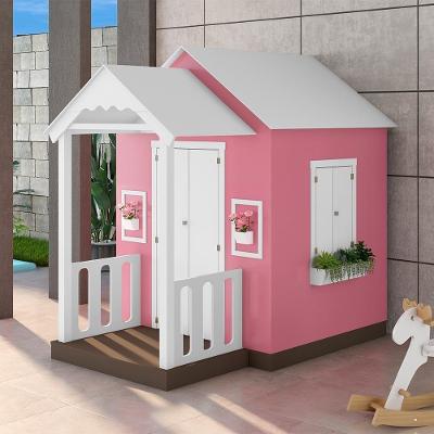 Casinha de Brinquedo L12 em MDF com Varanda Artesanal Branco Rosa