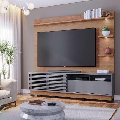 Estante Home Sala de Estar Navagio Led Freijó-Cinza G73 1 Porta Mdp 200Cm Cinza Gran Belo