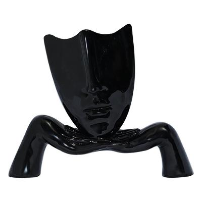 Escultura Decorativa Mascara Descanso Preto Brilho G07 em Resina Maciça Gran Belo