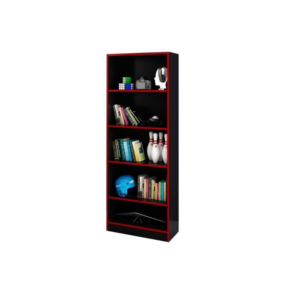 Estante Infantil ME4141 c/ 4 Prateleiras Preto/Vermelho - Tecno Mobili - 1