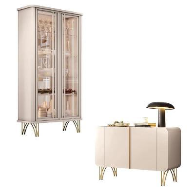 Conjunto Cristaleira e Buffet Decorativo Texas Bambino 4 Portas 3 Prateleiras Off White Gran Belo