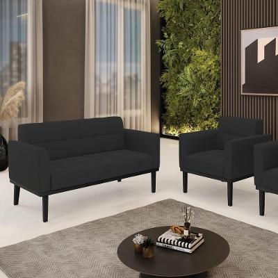 Conjunto Poltrona e Namoradeira Karen G19 Veludo Preto Gran Belo